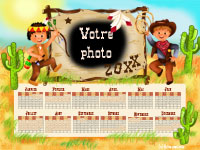 Calendrier personnalis� montrant la zone o� la photo va �tre ins�r�e - Cow-boy et indien