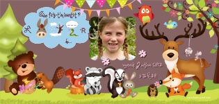 Carte 10x20 personnalise pour Carte d'invitation anniversaire enfant avec nombreux animaux et banderoles de fte