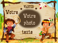 Carte d'invitation personnalis�e pour anniversaire, th�me western, montrant la zone o� la photo va �te int�gr�e