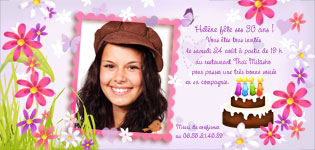 Carte 10x20 personnalise pour Carte d'invitation anniversaire adulte avec fleurs et gteau
