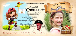 Carte d'invitation pirate fille