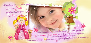 Cartes d'invitation d'anniversaire avec photo, princesse