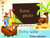 carte remerciement - Bateau pirate, pr�cisant la zone dans laquelle votre photo sera int�gr�e