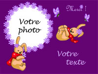 Cartes remerciement avec photo, Les lapins heureux, montrant la zone o� la photo va �te int�gr�e