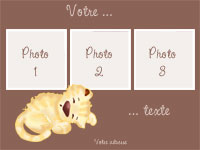 Carte de remerciement naissance avec un mignon petit lionceau qui dort montrant les zones photos.
