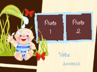 photocarte invitation - Bapt�me bain, indiquant les zones o� photos et texte vont �tre int�gr�s