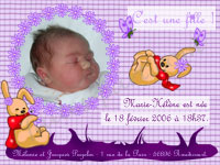 Carte 10x15 personnalise pour Faire-part photo naissance lapin - Mauve