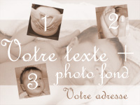 Carte 10x15 personnalise pour faire-part naissance - 4 photos sepia, indiquant les zones o le texte et la photo vont tre intgrs