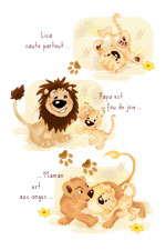 Faire-part naissance  imprimer famille lion pour texte par frre et soeur