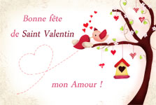 Carte de Saint Valentin, thme des oiseaux amoureux