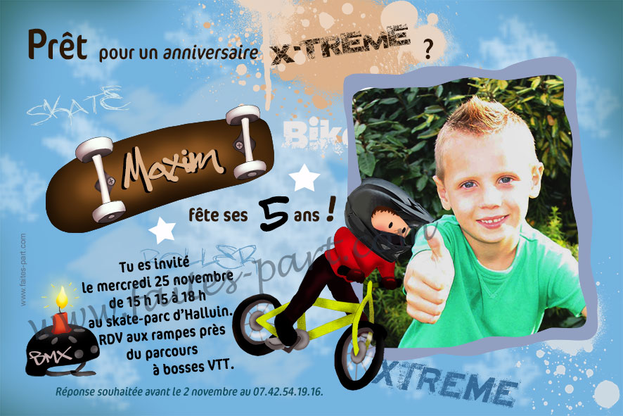 Invitation Anniversaire Garcon Sport Extreme Bmx Skate