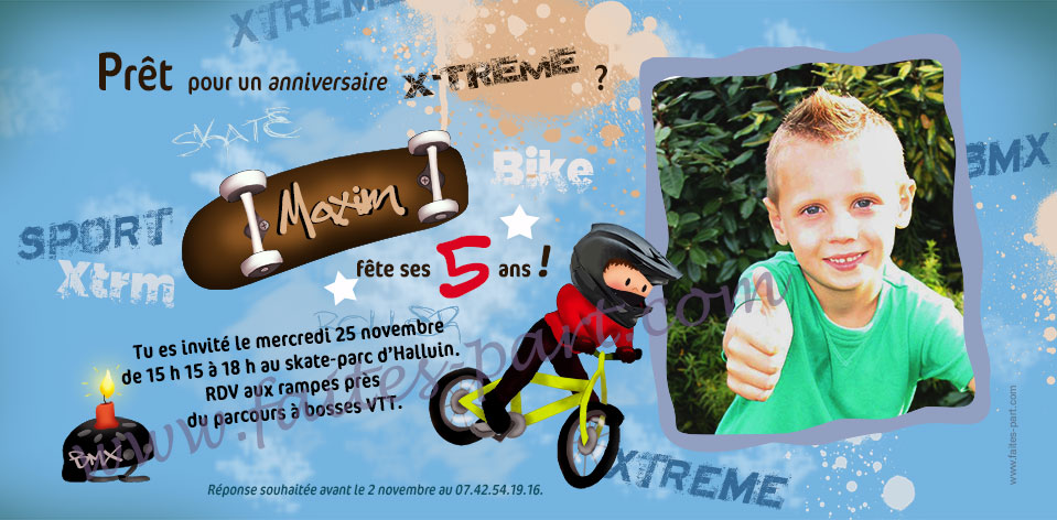 Carte d'invitation d'anniversaire 5 ans