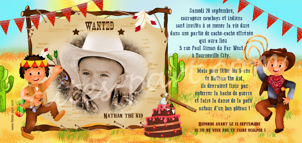 Cartes D Invitation Personnalisee Pour Anniversaire Cow Boy Et Indien