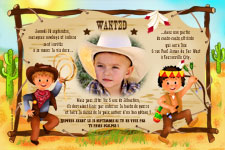 Carte d'invitation personnalise pour anniversaire, Cow-boy et indien