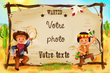 Carte d'invitation personnalise pour anniversaire, thme western, montrant la zone o la photo va te intgre