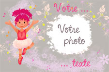 Photocarte thme Danse - indiquant les zones o texte et photo vont tre intgrs