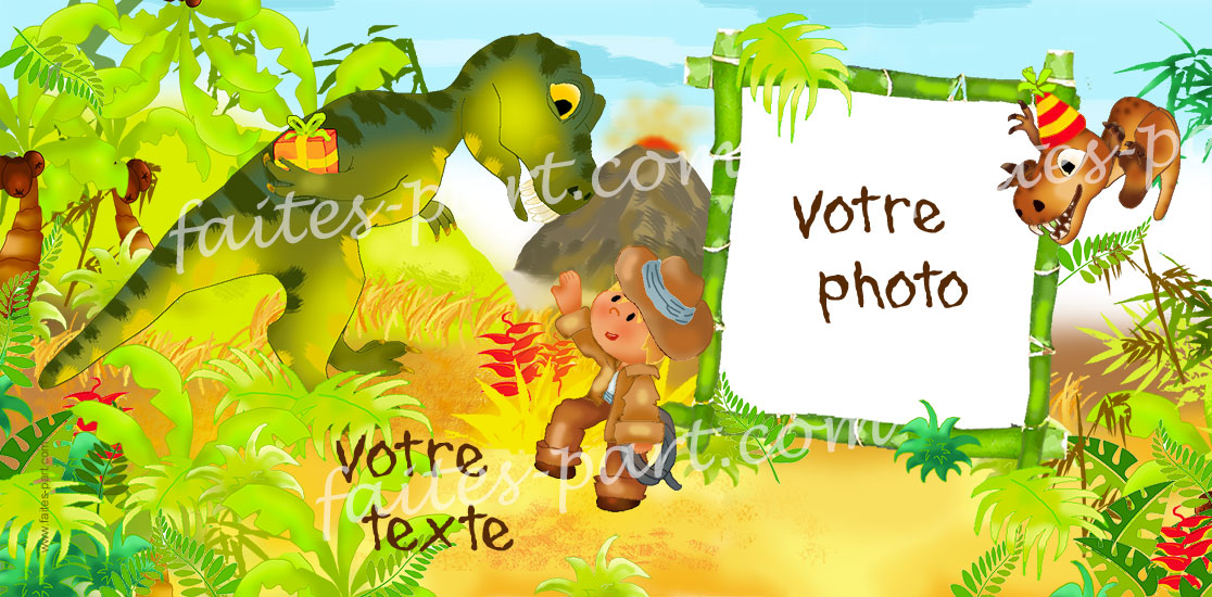 Carte personnalisable dinosaures avec photo pour anniversaire