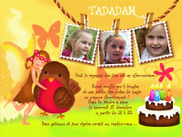 Cartes d'invitation personnalise pour anniversaire, La fe  l'oiseau