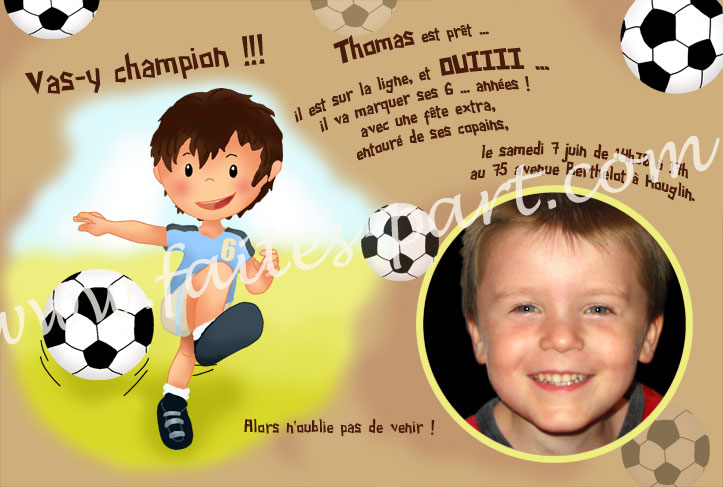 Thème anniversaire foot - Carte invitation avec photo