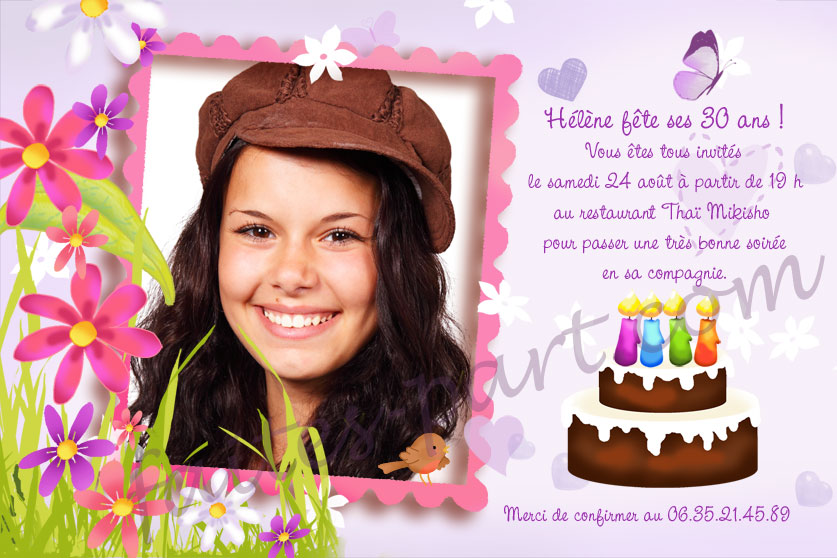 Pack 6 cartes d'invitation anniversaire Fille gateau