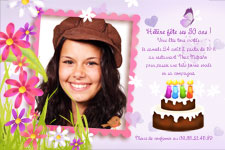 Carte 10x15 personnalisée pour Carte d'invitation anniversaire adulte avec fleurs et gâteau
