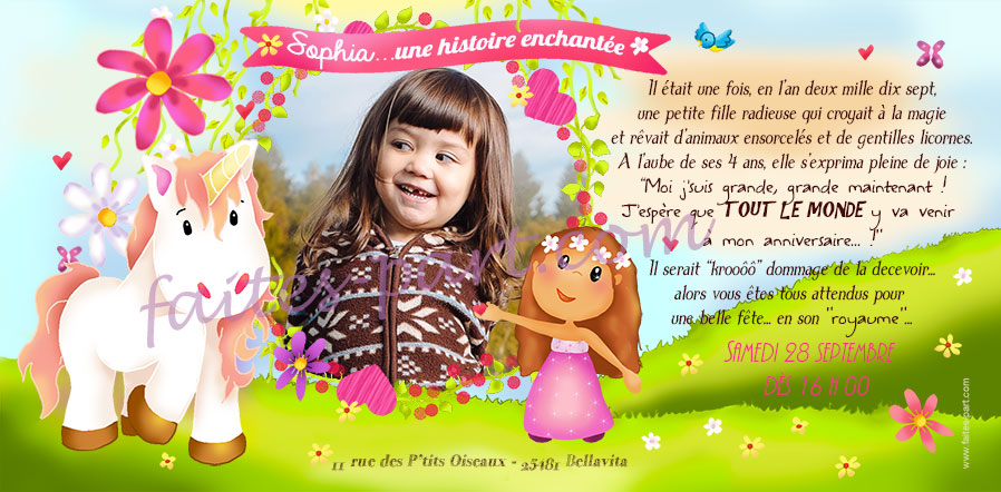 Invitation anniversaire licorne - Invitation anniversaire fille