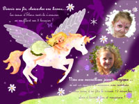 Carte d'invitation personnalise pour anniversaire, La licorne aile