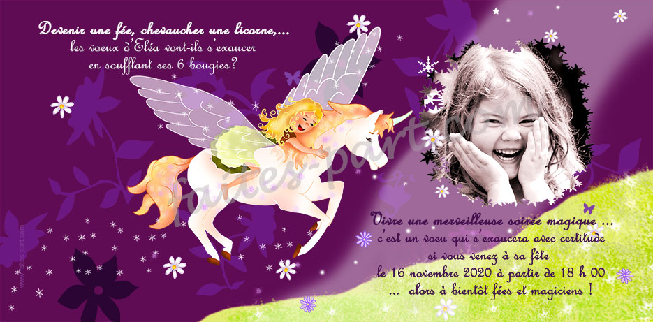 Cartes d'invitation licorne magiques avec enveloppes pour fête d