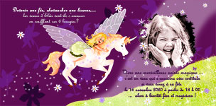 carte d'invitation anniversaire licorne aile