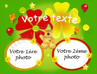 Carte 10x15 personnalise pour Invitation d'anniversaire avec 2 photos - Bb/maintenant, indiquant les zones o le texte et la photo vont tre intgrs