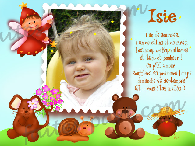 Carte d'invitation anniversaire enfant Animaux de la forêt et grande photo  - Fête