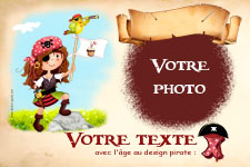 Carte 10x15 personnalise pour Invitation anniversaire pirate fille, indiquant les zones o le texte et la photo vont tre intgrs