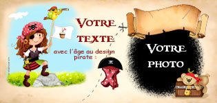 Carte 10x20 personnalise pour Invitation anniversaire pirate fille, indiquant les zones o le texte et la photo vont tre intgrs