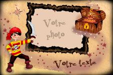 Cartes d'invitation thme pirate pour anniversaire avec photo, montrant la zone o la photo va te intgre