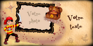 Carte 10x20 personnalise pour anniversaire - Pirate, indiquant les zones o le texte et la photo vont tre intgrs