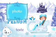 Carte 10x15 personnalise pour Carte d'invitation anniversaire Reine des neiges, indiquant les zones o le texte et la photo vont tre intgrs