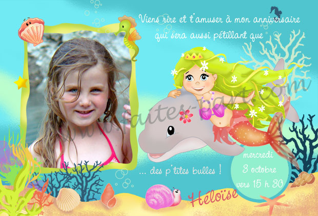 Carte d'anniversaire Sirène, mer et dauphin [Personnalisée avec photo]