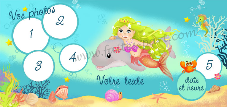 Carte d'anniversaire Sirène, mer et dauphin [Personnalisée avec photo]