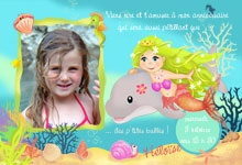 Carte 10x15 personnalisée pour anniversaire - Sirène et dauphin