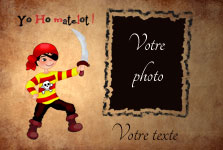 Carte 10x15 personnalise pour anniversaire - Yo Ho pirate, indiquant les zones o le texte et la photo vont tre intgrs