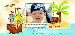 carte remerciement personnalisable - Bapteme ou naissance pirate