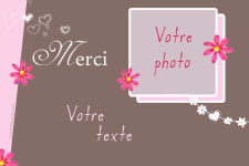 Carte remerciement personnalise fleurie, indiquant les zones o textes et photos vont tre intgres