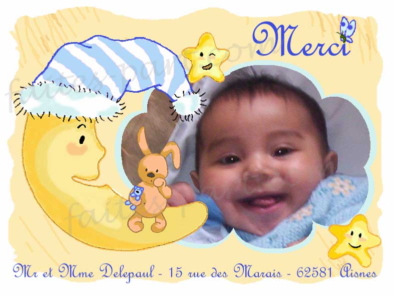 Carte Merci Naissance Garçon Bleu Photo Bébé