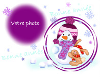 Carte 10x15 personnalise pour Carte de voeux ou noel avec photo bonhomme de neige et son lapin, indiquant les zones o le texte et la photo vont tre intgrs