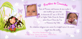 faire-part d'invitation bapteme - thme fe aux couleurs parme