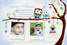 Invitation Baptme Hibou Garon