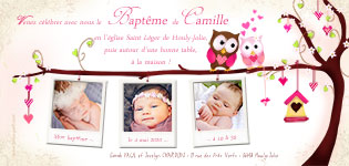 Carte 10x20 personnalise pour Carte d'invitation baptme Hibou et Chouette