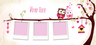 Carte 10x20 personnalise pour Carte d'invitation baptme Hibou et Chouette, indiquant les zones o le texte et la photo vont tre intgrs