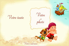 Carte 10x15 personnalise pour carte d'invitation baptme pirate, indiquant les zones o le texte et la photo vont tre intgrs