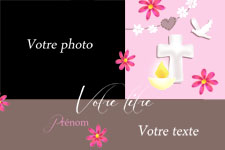 Carte d'invitation personnalise pour communion, indiquant les zones o textes et photos vont tre intgres